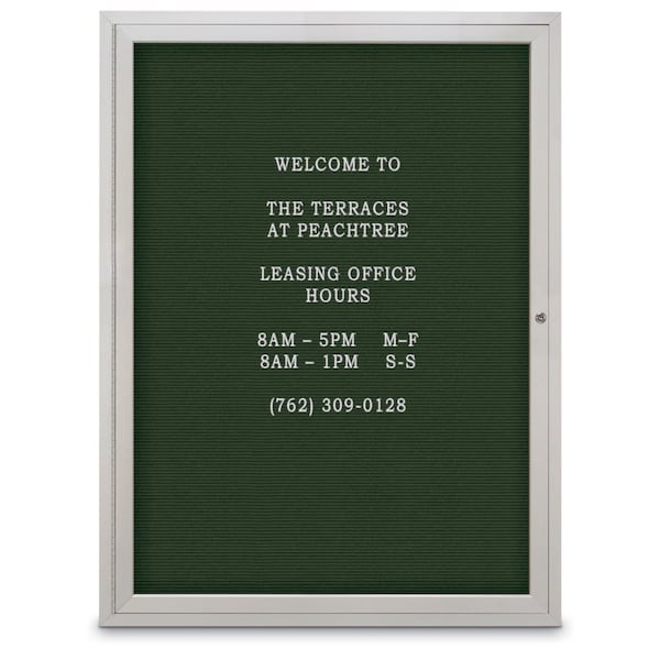 60"x36" 2-Door Enclosed Outdoor Letterboard, Green Felt/Satin